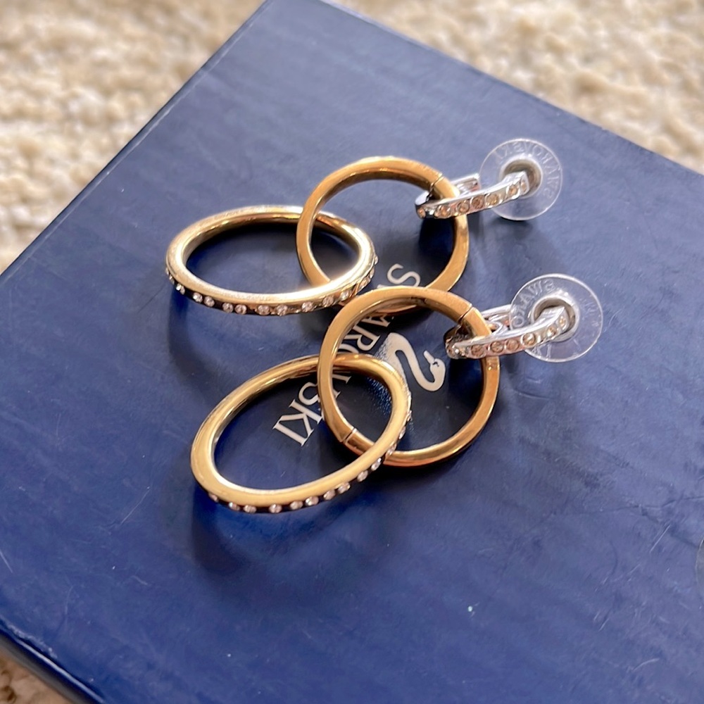 Swarovski gold hoop crystal pave dangle earrings